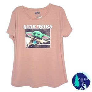 Star Wars Disney Baby Yoda Graphic T-Shirt Womens Small Pink Short Sleeves NWT